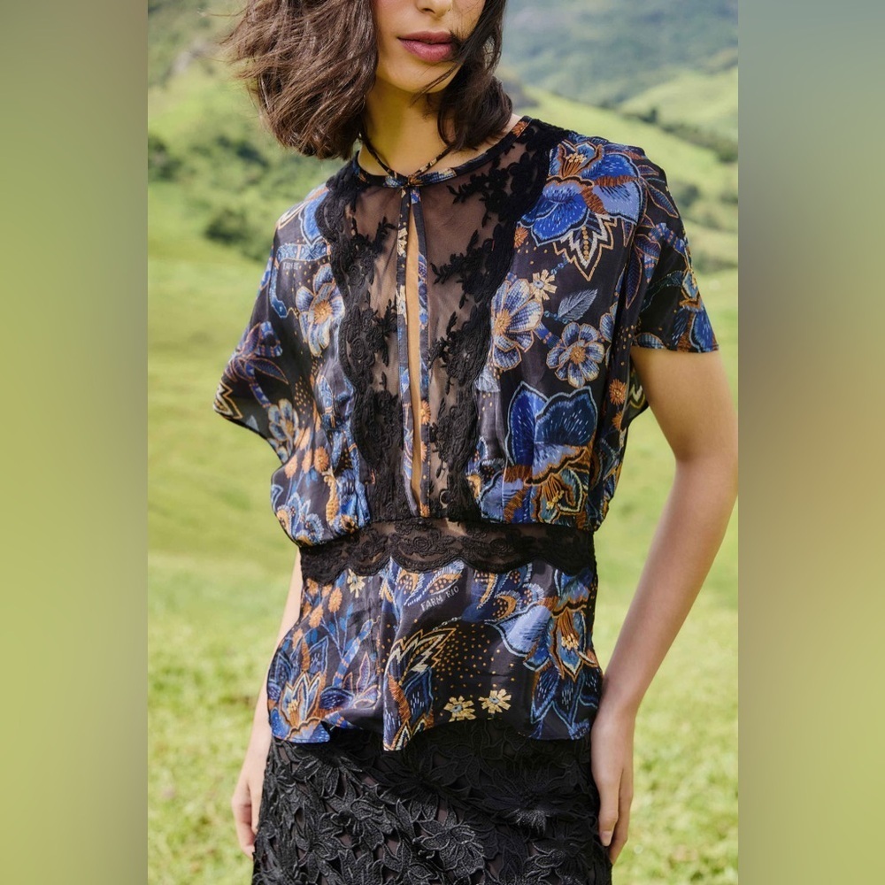 Farm Rio: Black Snakes Bouquet Blouse